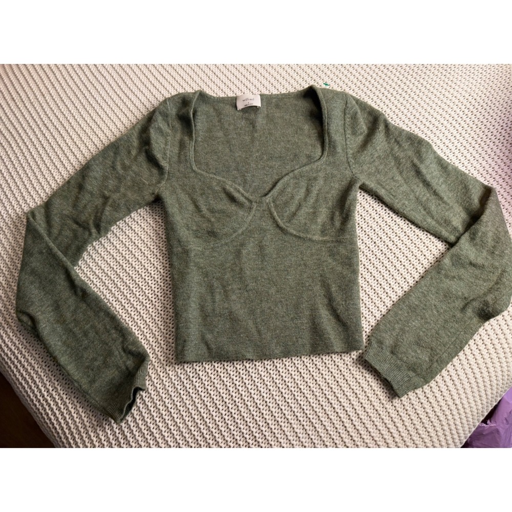 Aritzia Wilfred Wool Cashmere Blend Sweetheart Bustier Sweater Green Small